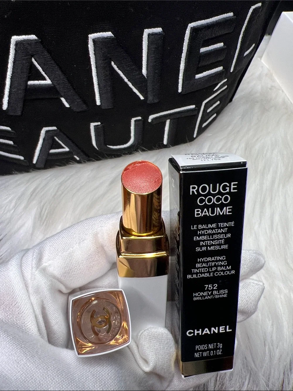 CHANEL BEAUTY Set: La Mousse, Volume Mascara &Rouge Coco Baume With Cosmetic Bag